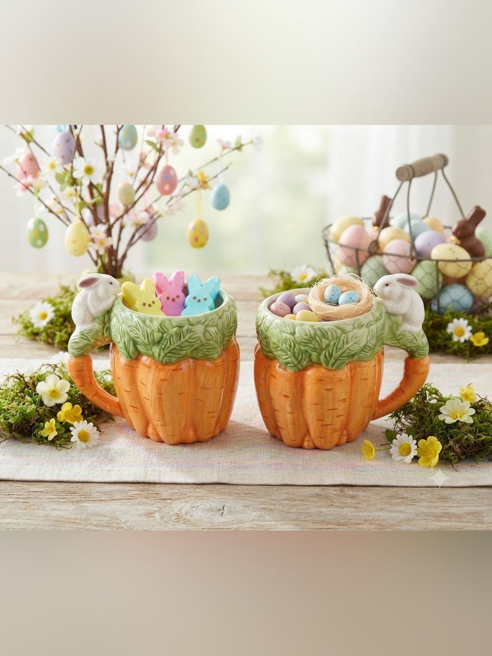 This is a pair of vintage Wang's International 1993 bunny carrot mugs